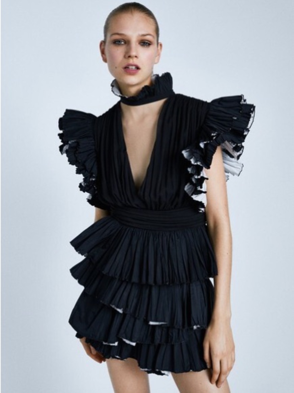 Zara Black Ruffle Tiered Top